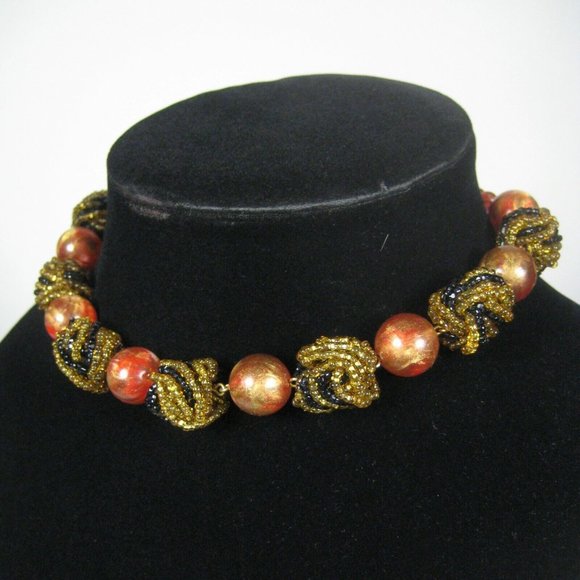 Kramer Signed Set 3 Necklace Clip On Earrings 15 In VTG 60s 50s Beaded Goldtone - Picture 3 of 12